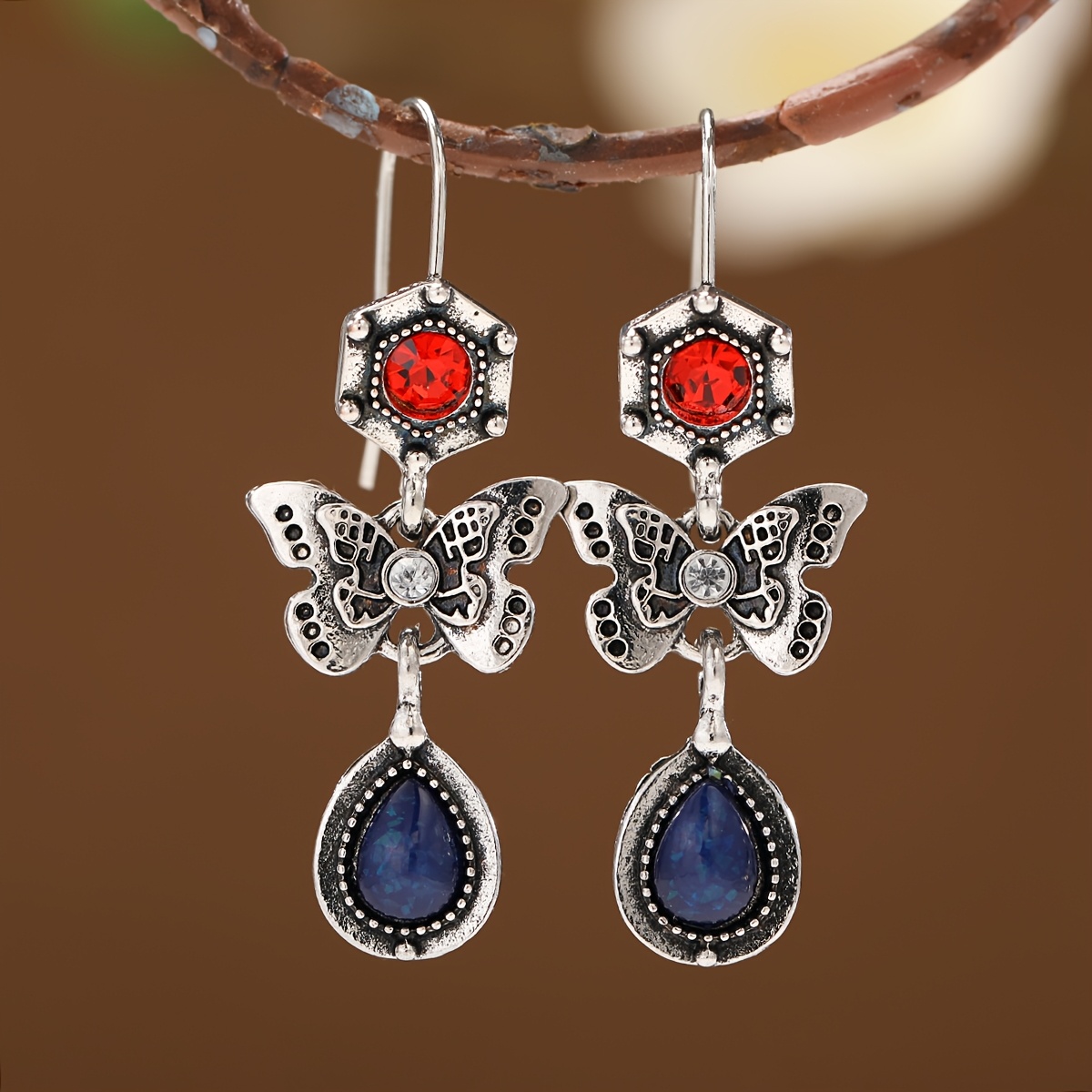 Bohemian Style Flower Butterfly Water Drop Tassel Earrings